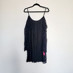 Womens Cold Shoulder Sheer Long Sleeve  Mini Dress